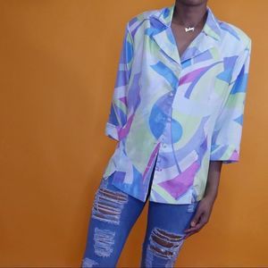 Vintage Pastel color block blouse 2XL